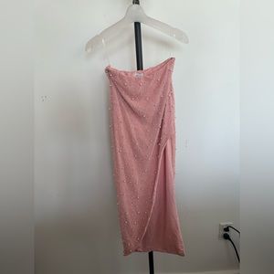Oh Polly Embellished Strapless Mini Dress in Pink